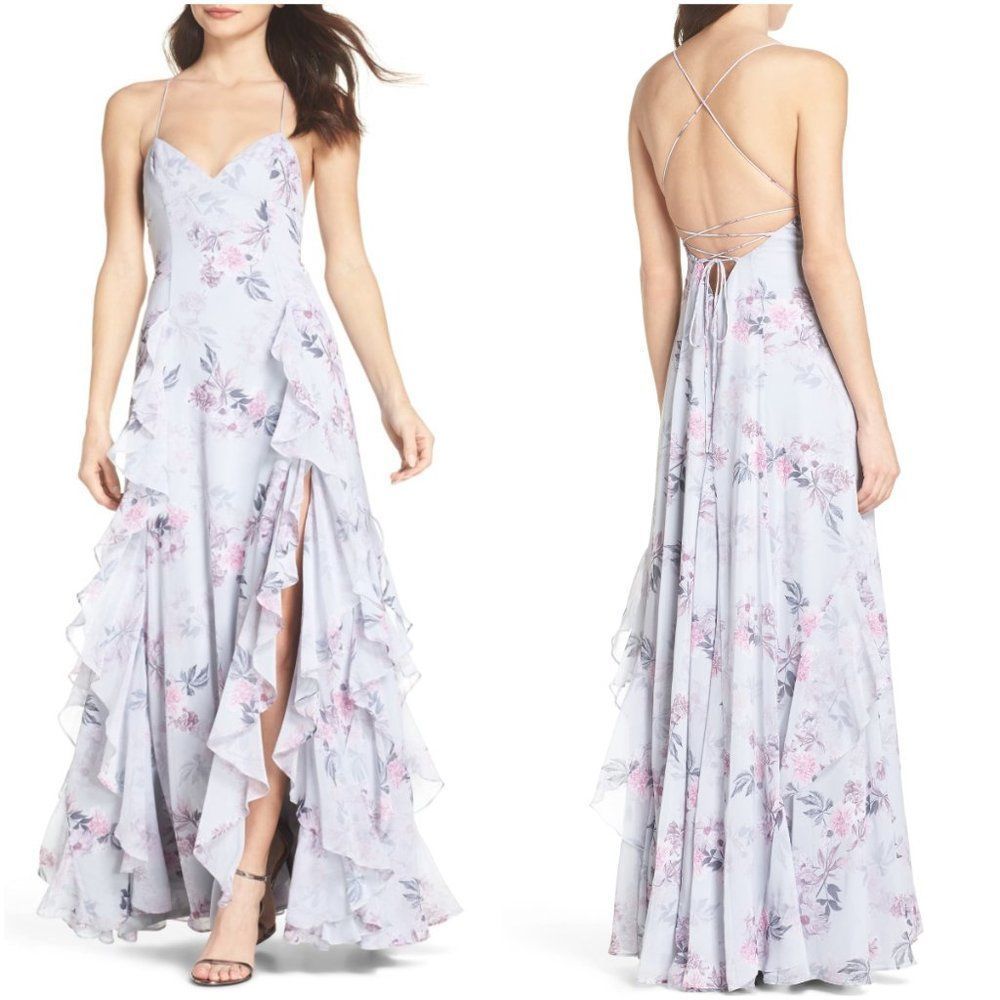 FAME AND PARTNERS The Nav Ruffled Floral Sleeveles